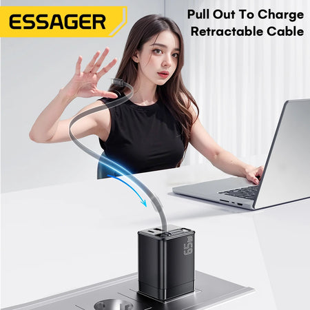 Essager 65W GaN Charger With Retractable Cable &ndash; PD Charge
