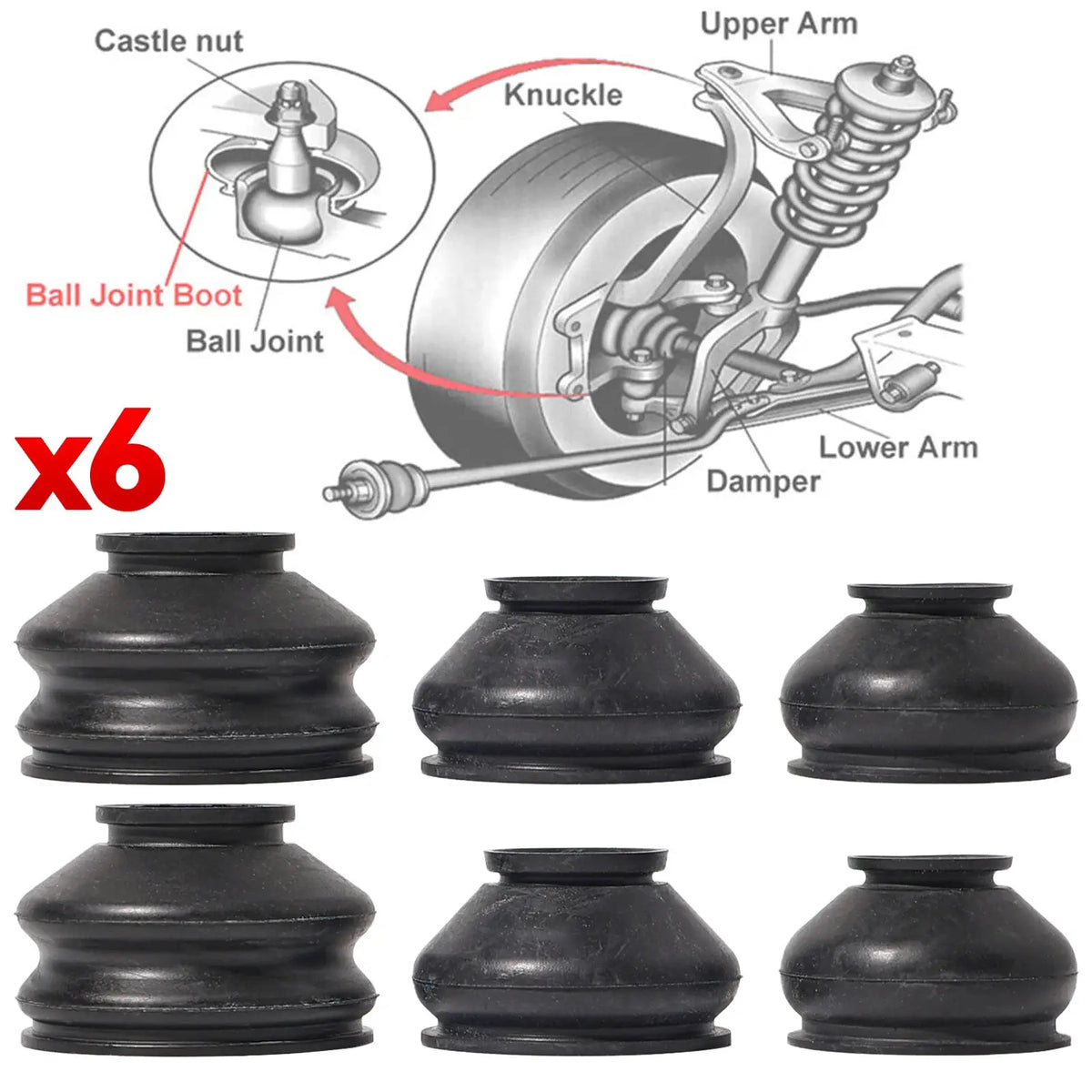 6x Universal Ball Joint Turn Rods Rubber Boot Dust Cover Replacement Control Arm Protector Car Suspension Steering Accessories by InterCyprus Trading Ltd