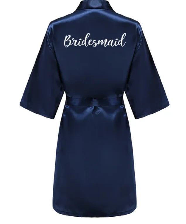 Elegant Navy Blue Satin Silk Robe for Women - Perfect for Weddings &amp; Special Occasions