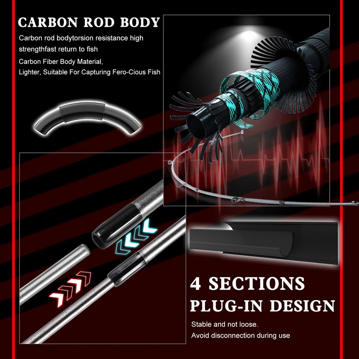 Sougayilang Baitcasting Fishing Rod &amp; Reel Combo - 5 Section Rod &amp; 7.2:1 Gear Ratio for Bass Carp Fishing