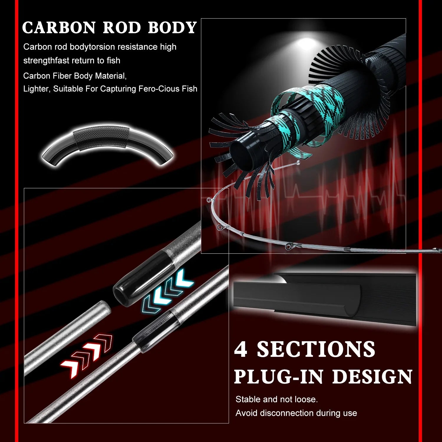 Sougayilang Baitcasting Fishing Rod &amp; Reel Combo - 5 Section Rod &amp; 7.2:1 Gear Ratio for Bass Carp Fishing