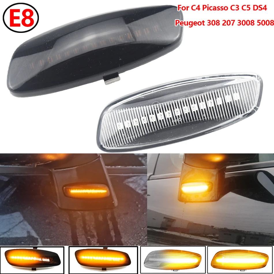 LED Dinamiskā Sānu Marķiera Pagrieziena Signāla Gaisma Peugeot 308 207 3008 5008