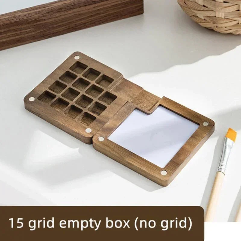 Wooden Mini Watercolor Paint Box Palette &ndash; Portable 15