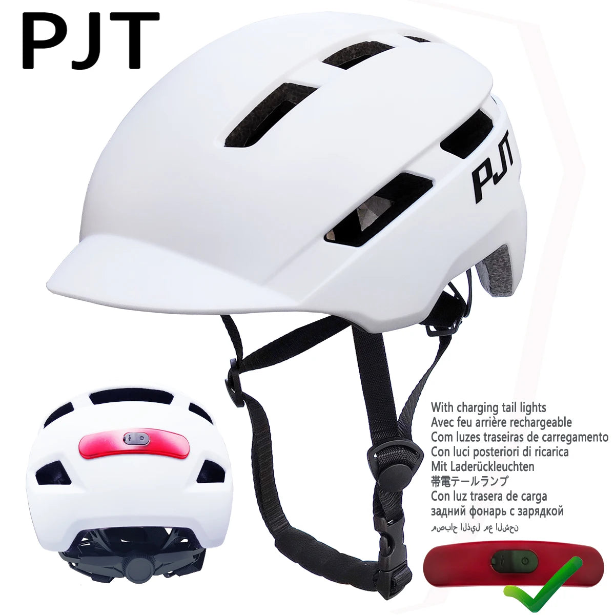 PJT Mountain Cycling Helmet USB - Rechargeable Tail Light P-6-White-Black-L / L57-61CM
