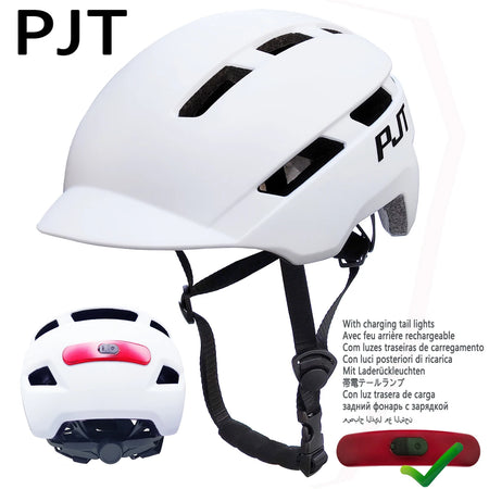 PJT Mountain Cycling Helmet USB - Rechargeable Tail Light P-6-White-Black-L / L57-61CM