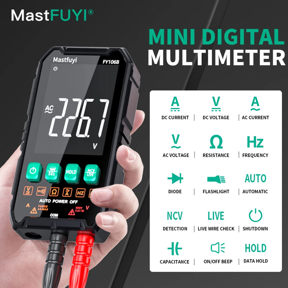 MASTFUYI Professional Digital Multimeter 600V/4A True RMS Tester with Auto-Range &amp; Backlight