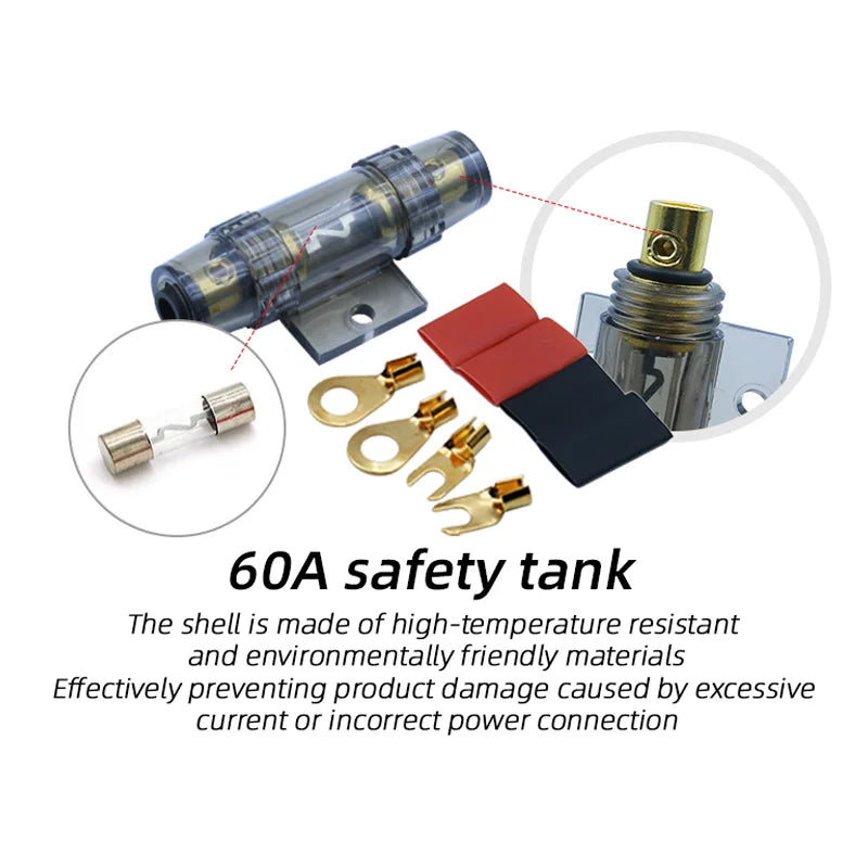Kit de cableado para amplificador de coche 10/8/6/4GA con soporte para fusible de 60 amperios