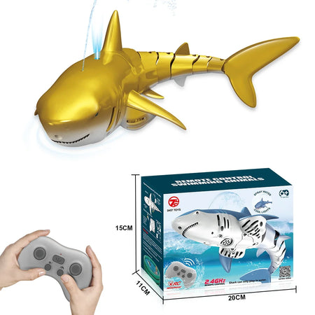 Remote Control Whale Shark Boat for Kids Age 8-12 Golden spray shark
