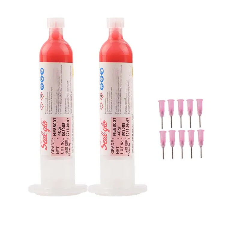 Raudona epoksidinė derva klijai SMD/SMT BGA IC remontui, 2x30ml su 10 adatomis