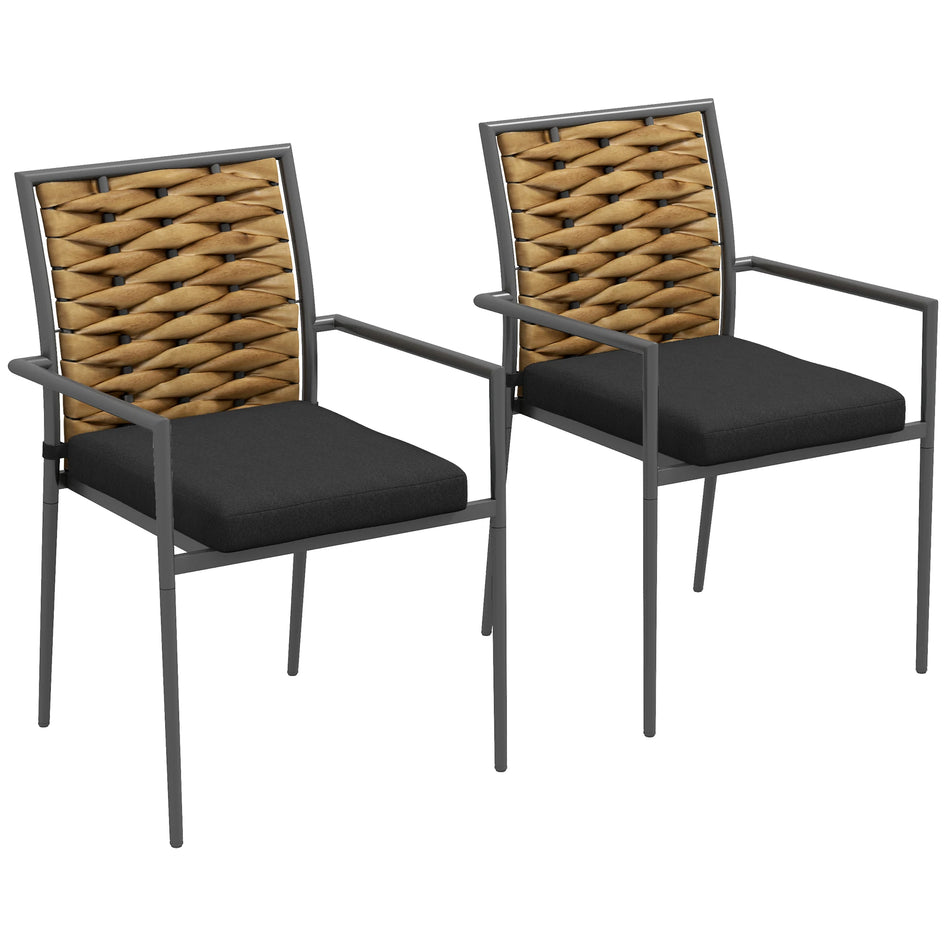 Two Outdoor Garden Chairs Set Weather Resistant Black