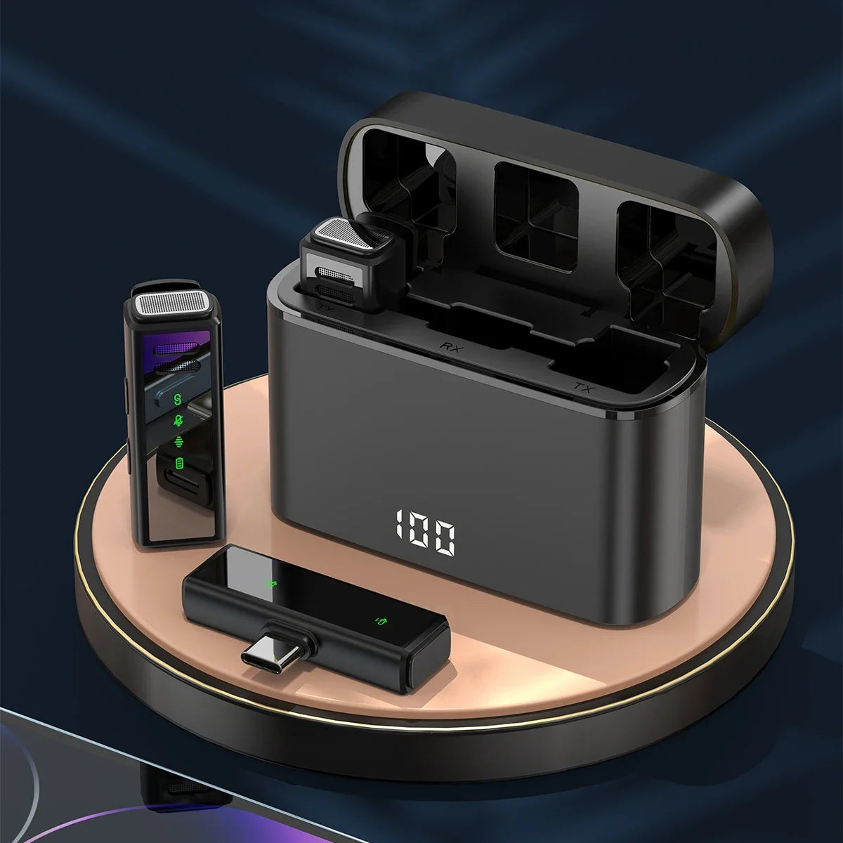 FIFAR Wireless Lavalier Microphone with Noise Reduction and Charging Box Type-C Port 2 MIC