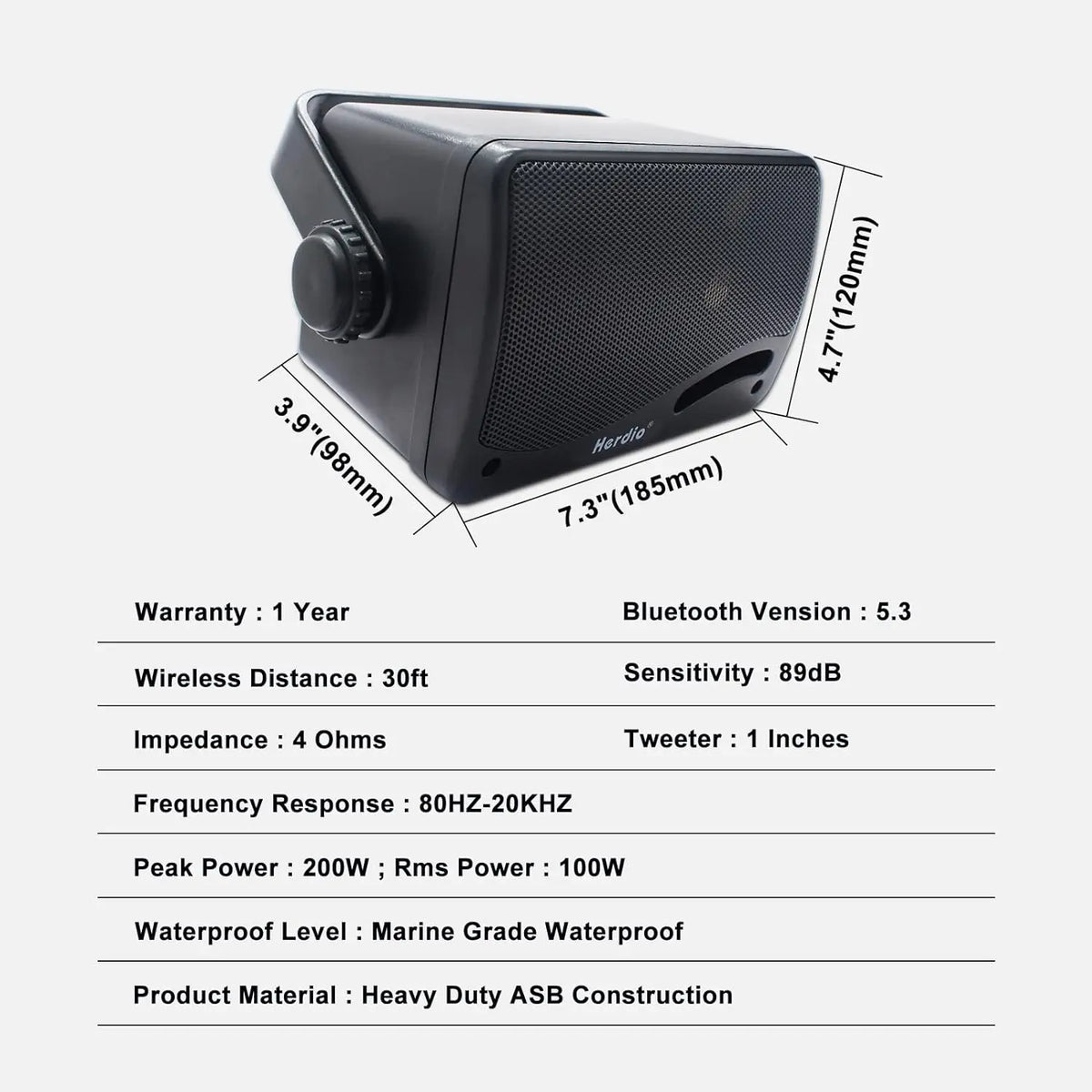 Herdio 3.5" Waterproof Outdoor Bluetooth Speakers - 200W Premium Sound