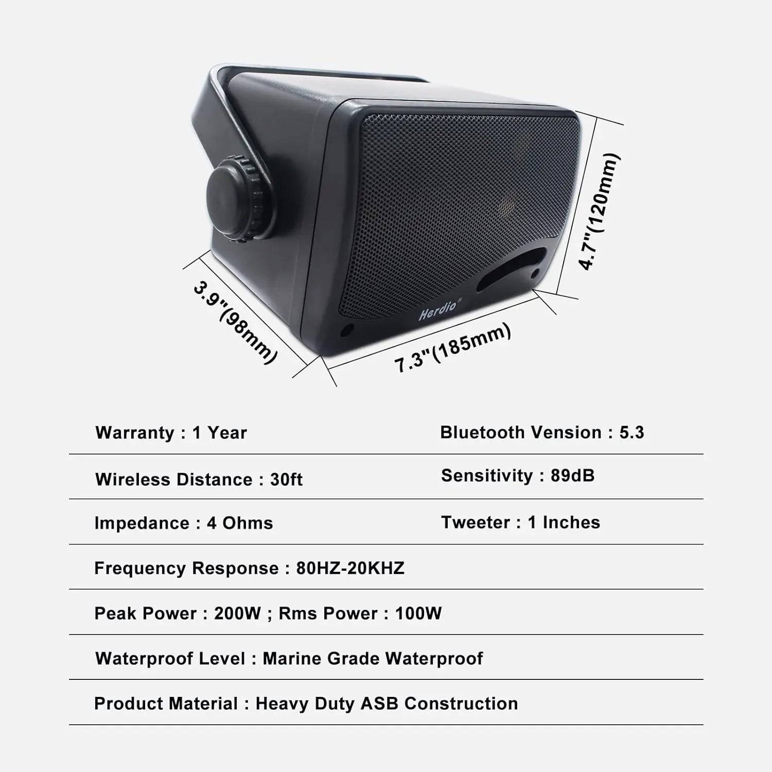 Herdio 3.5" Waterproof Outdoor Bluetooth Speakers - 200W Premium Sound