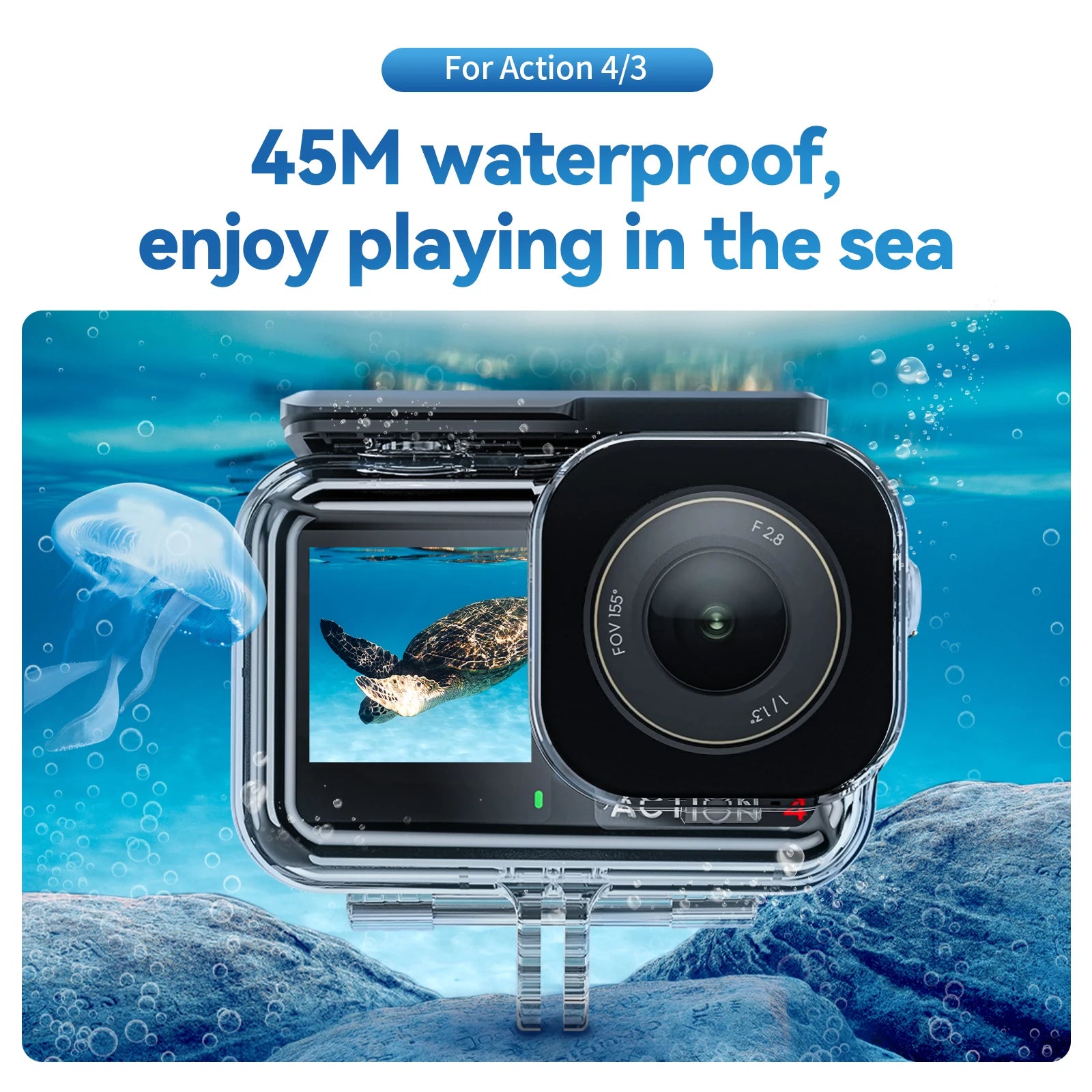 TELESIN 45M Waterproof Case for DJI OSMO Action 3/4/5 Pro - Underwater Camera Housing