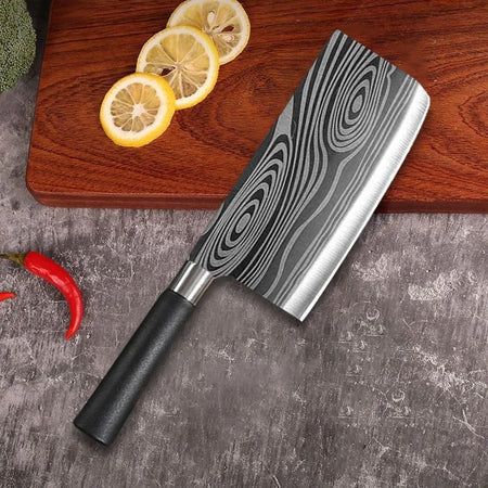 Laser Damascus Kitchen Knives Set with Scissors and Sharpening Rod
