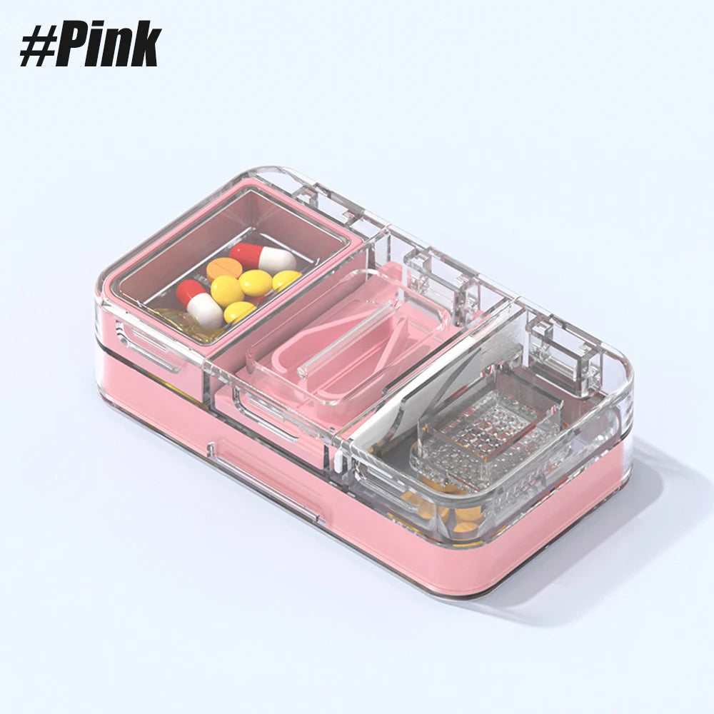 Pill Organizer with Cutter Crusher &ndash; Convenient Travel Solution for Medications Pink