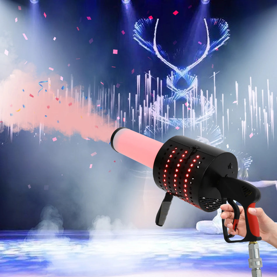 Canhão de Confetes CO2 LED 20W com Distância de Pulverização de 19,68 Ft a 26,24 Ft Bateria de 2200mAh para Festas Concertos Casamentos