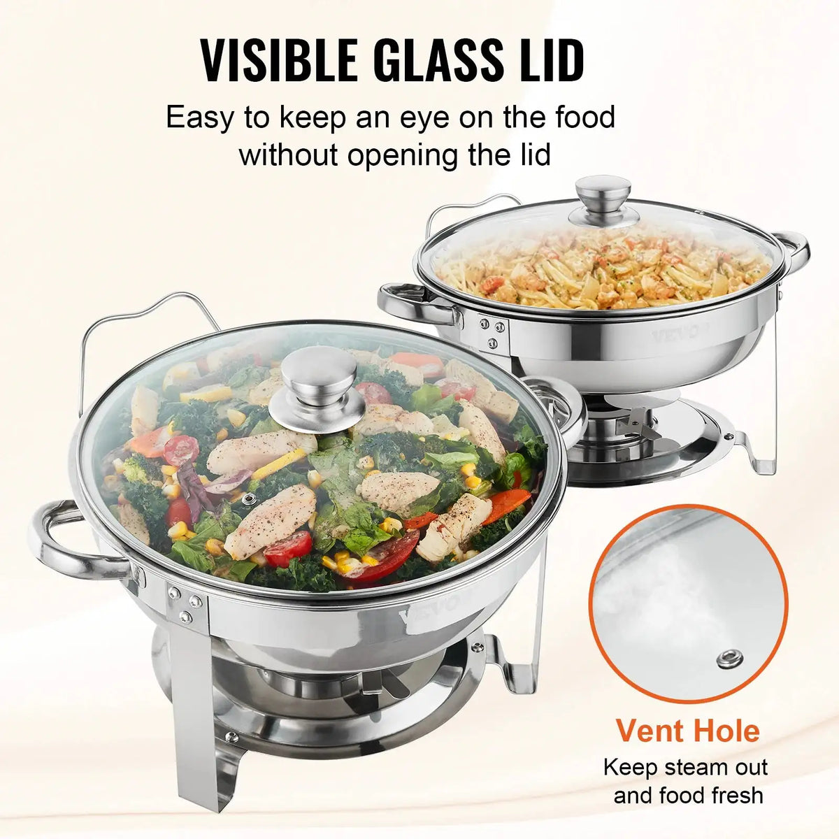4Qt Round Stainless Steel Chafing Dish Set 2 Pack