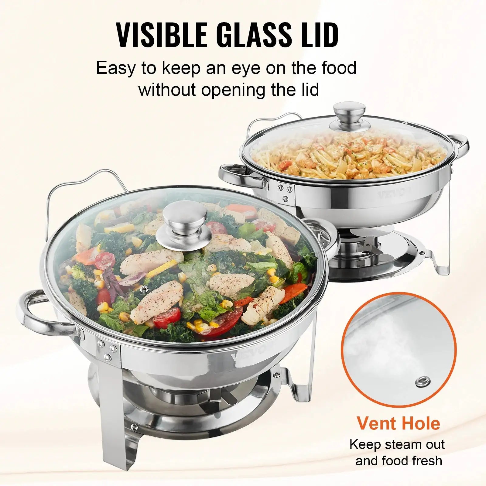 4Qt Round Stainless Steel Chafing Dish Set 2 Pack