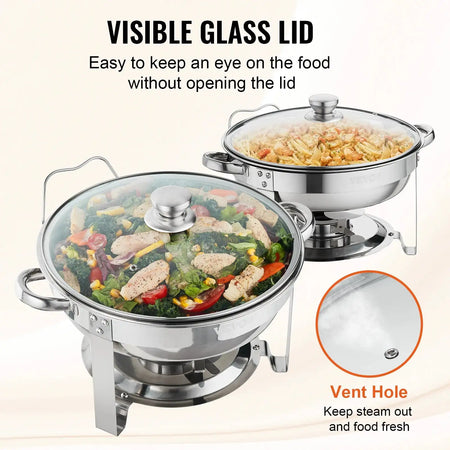 4Qt Round Stainless Steel Chafing Dish Set 2 Pack