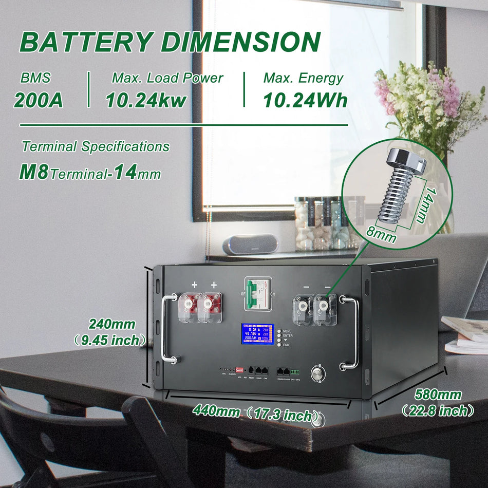 LiFePO4 baterijski paket 48V 200Ah 10kWh za solarno skladištenje s 16S BMS, siguran dug život idealan za rješenja s napajanjem izvan mreže