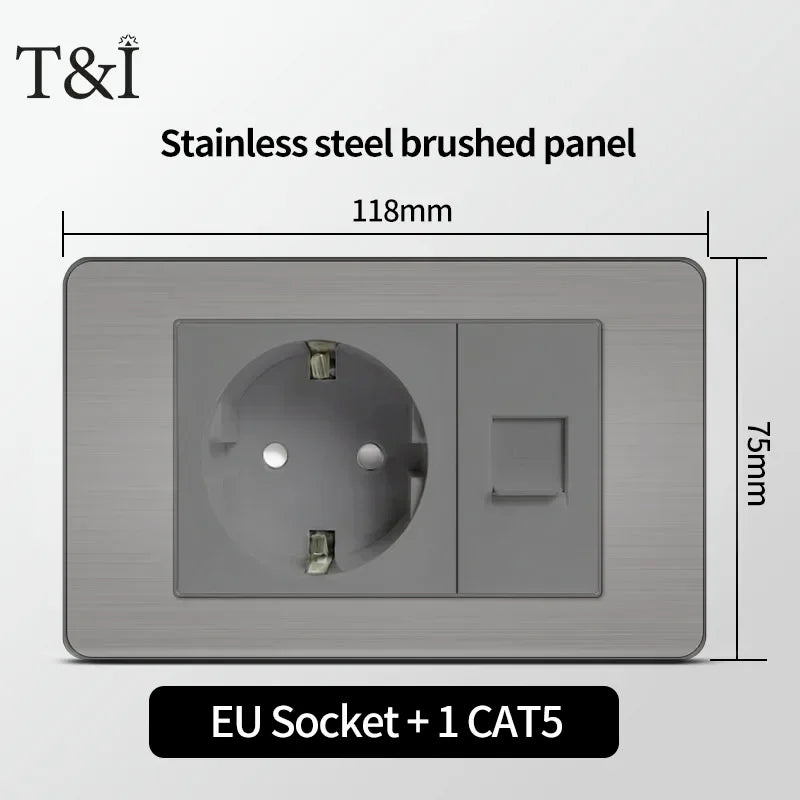 118 Grey Wall Socket USB Type-C Tuya WiFi &ndash; Smart WiFi EU-CAT5 / Grey