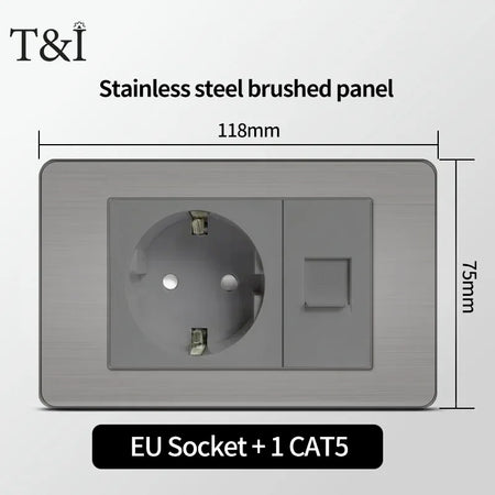 118 Grey Wall Socket USB Type-C Tuya WiFi &ndash; Smart WiFi EU-CAT5 / Grey