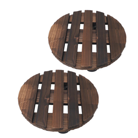 2PCS 11.8in Wooden Plant Stand With Wheels - 360 Rotation