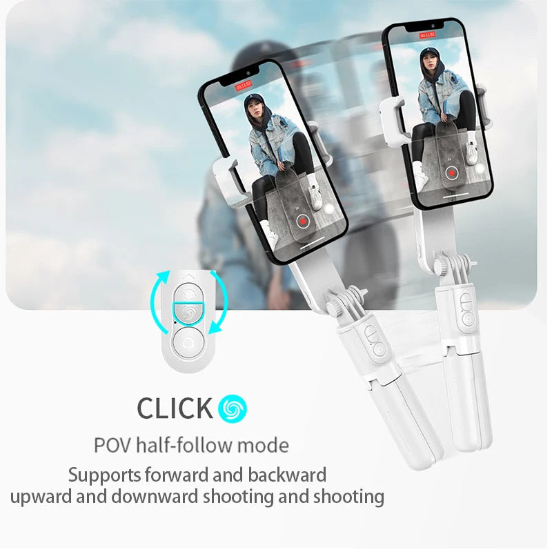 CrownQu Handheld Selfie Stick Gimbal &ndash; Adjustable Stabilization with Fill Light