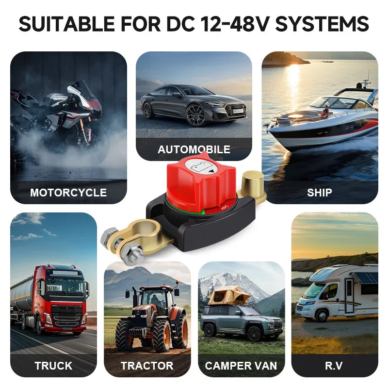 12-48V Car Isolator Disconnect Rotary Switch - 275A Battery Cutoff for Car, RV, Boat