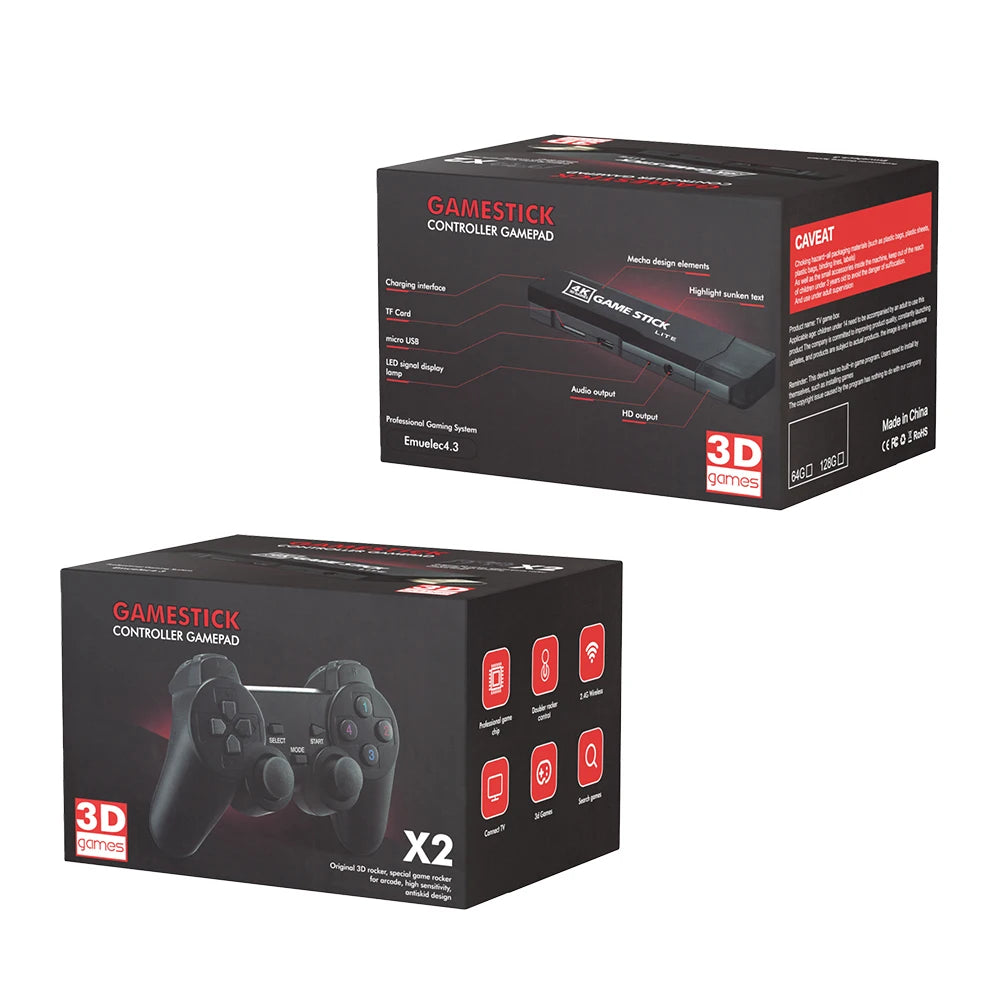 GD10 Game Stick 256G 4K HD Console with 58000 Games &amp; Dual Wireless Controllers