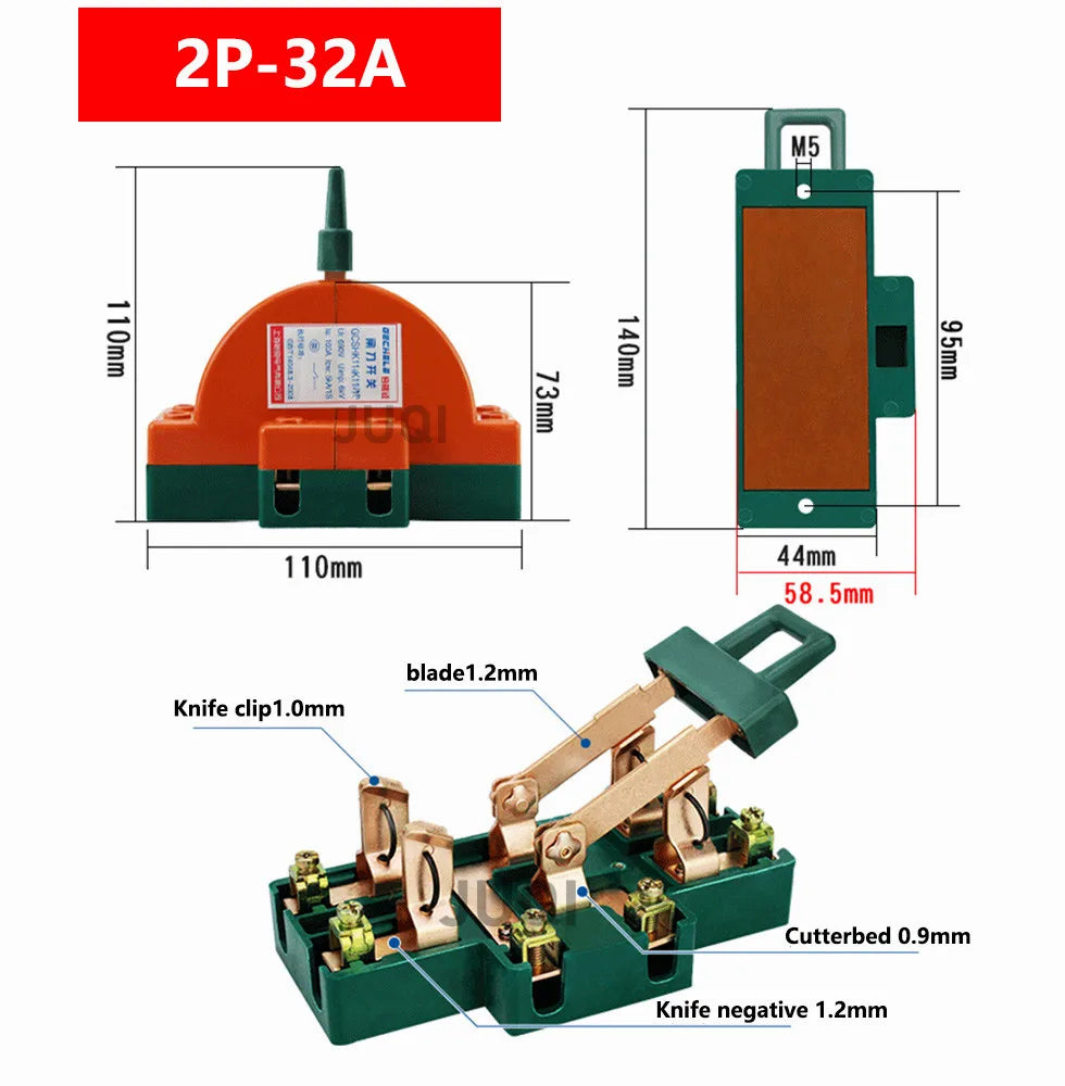 2P Knife Switch 32A 63A 100A &ndash; Double Throw High Power 220V 32A