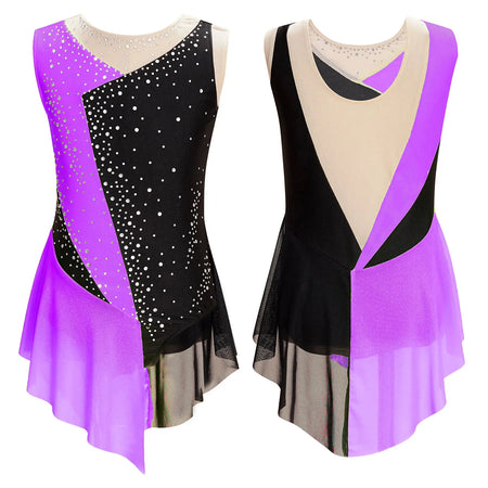 Girls Figure Ice Skating Dress &ndash; Color Block Rhinestone Design
