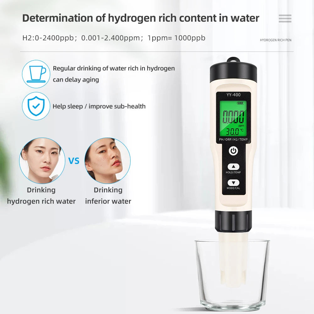 4/3/2 In 1 PH ORP H2 Meter Portable Pen &ndash; Water Purity Test