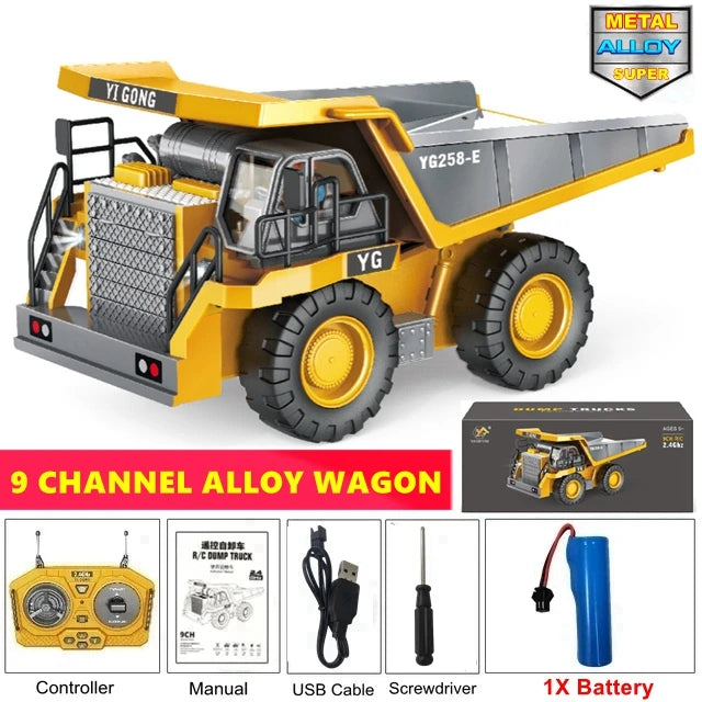 4WD Remote Control Excavator &amp; Dump Truck &ndash; 3-in-1 Construction Vehicle Toy Dump 1Battery