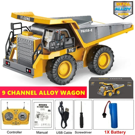 4WD Remote Control Excavator &amp; Dump Truck &ndash; 3-in-1 Construction Vehicle Toy Dump 1Battery