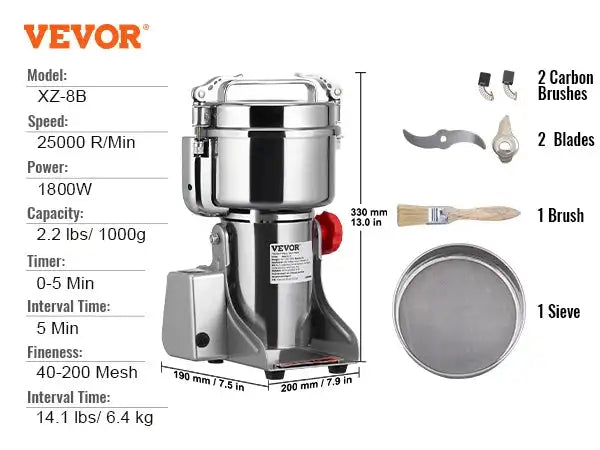 Electric Grain Mill Grinder 150 To 2500g For Spices 1000g 3750w swing / spain
