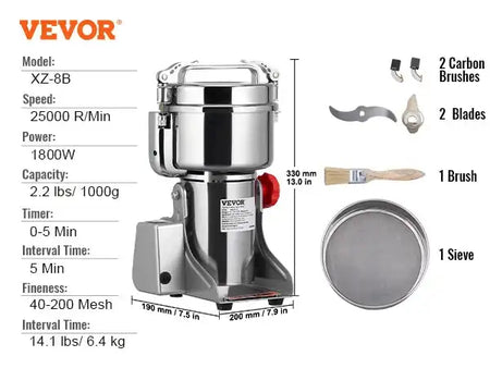 Electric Grain Mill Grinder 150 To 2500g For Spices 1000g 3750w swing / spain