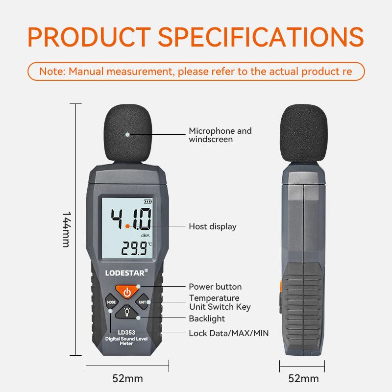 LODESTAR LD353 Mini Audio Digital Sound Level Meter &ndash; Accurate Noise Measurement 30 to 130 dB