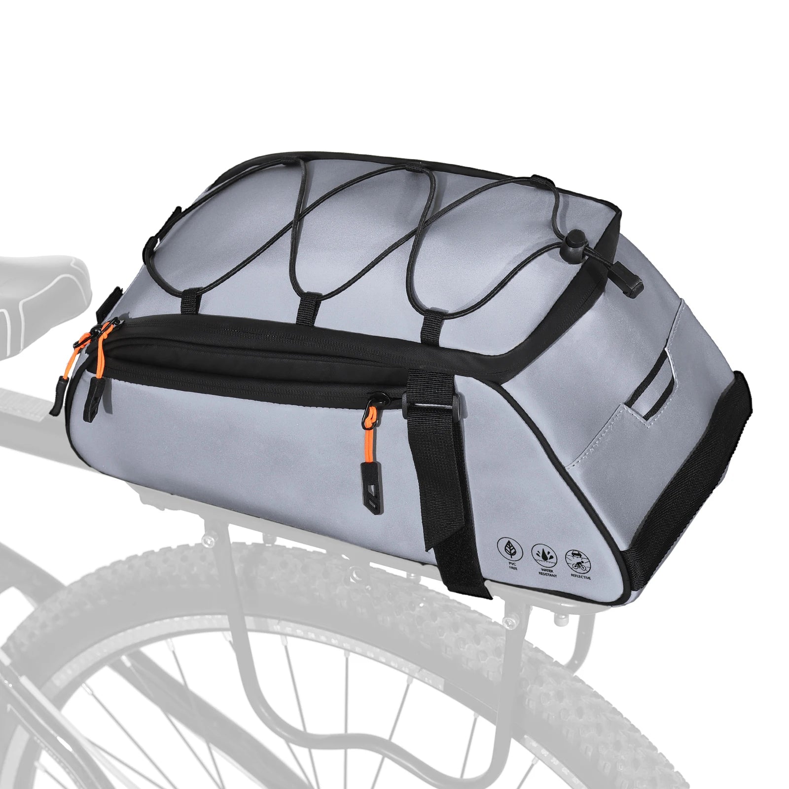3-In-1 Reflective Bicycle Saddle Bag &ndash; Waterproof Rear Rack Silver