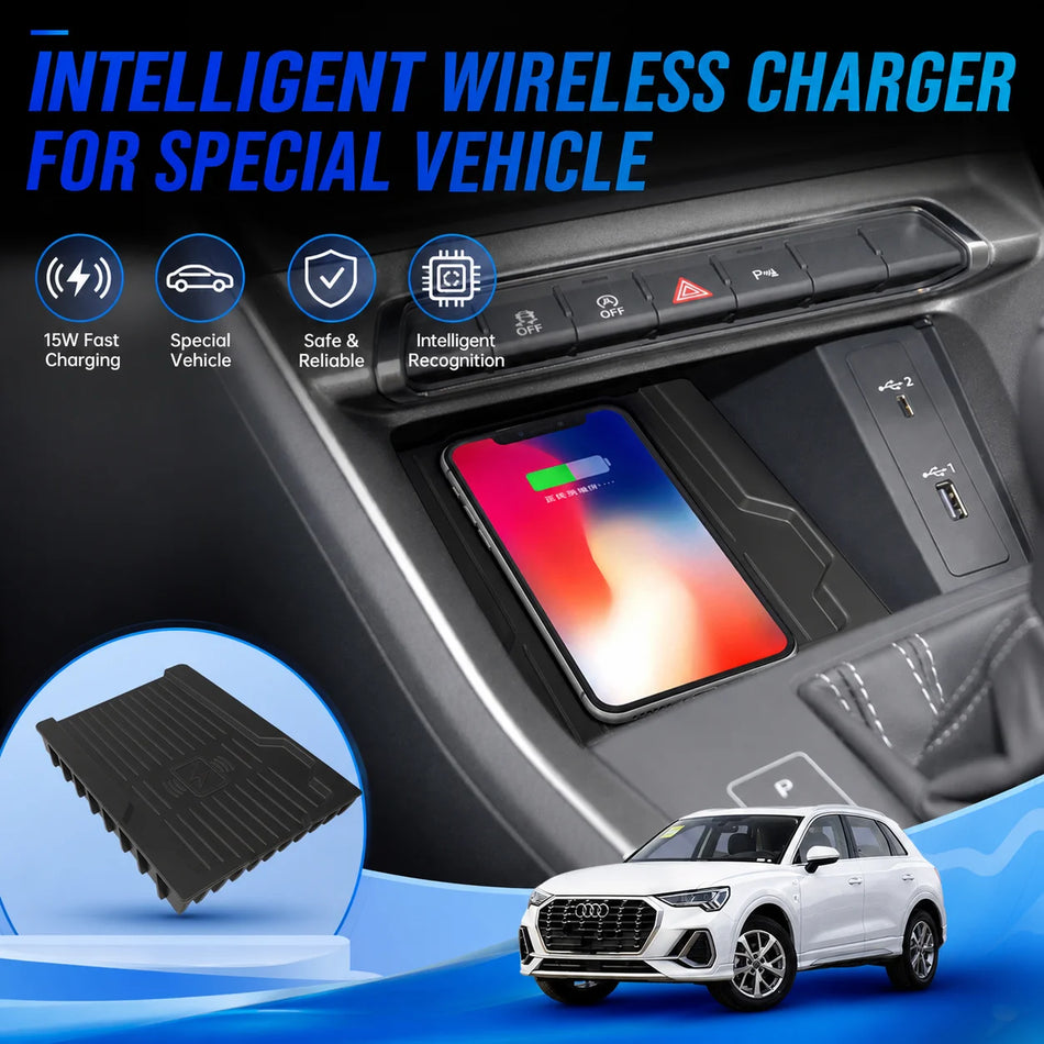 Tapis de charge sans fil Qi 15W pour Audi Q3 2015-2022 Chargeur de téléphone rapide