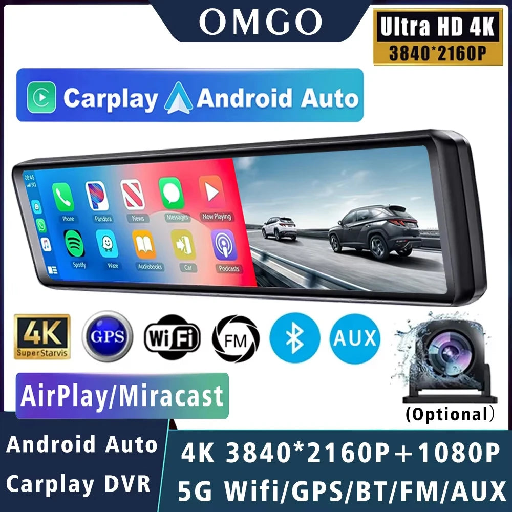 11.26 Inch 4K Car DVR Dash Cam - CarPlay Android Auto GPS