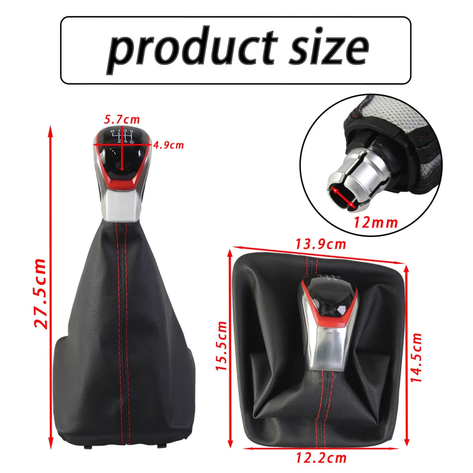 Pomello del cambio per Seat Leon III MK3, Manuale 5 o 6 Marce, ABS con Inserto in Pelle PU, Nero