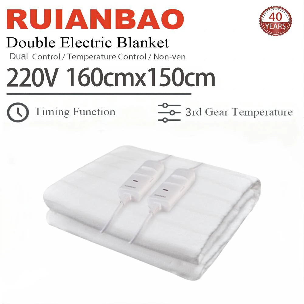 RUIANBAO Heated Blanket Queen 160x150cm 220V &ndash; Dual Control