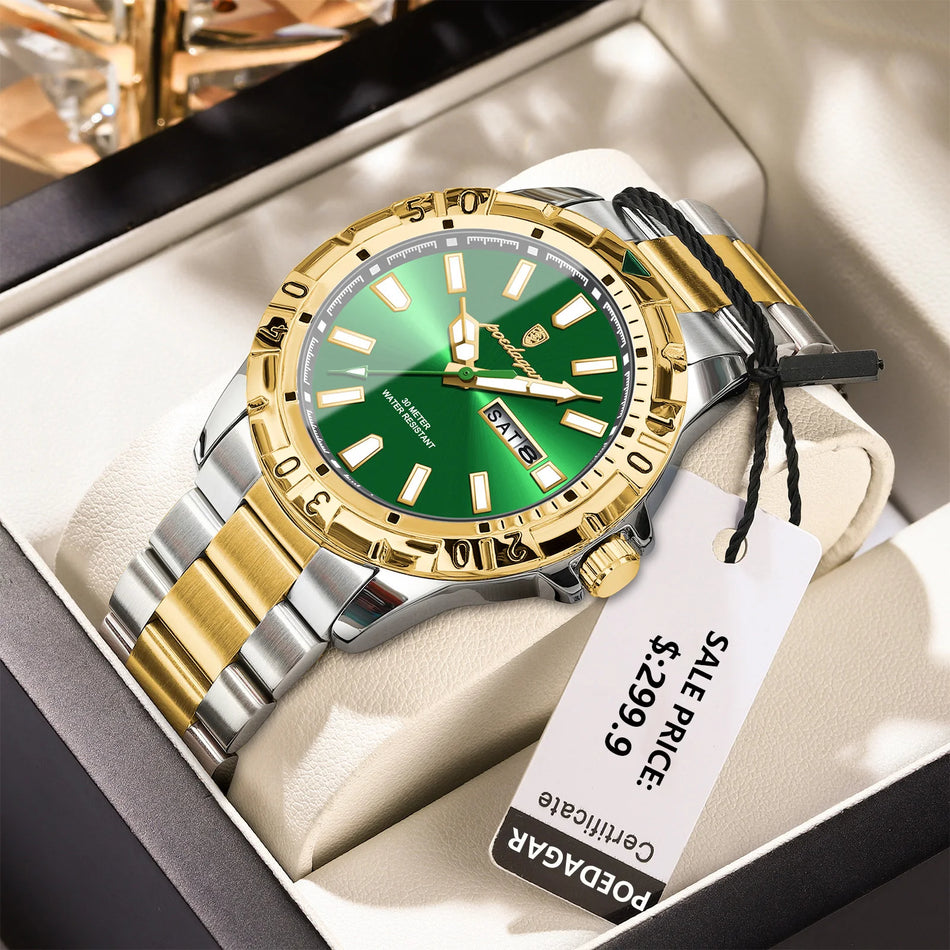 Waterproof Luxury Quartz Stainless Steel Men's Watch with Luminous Dial