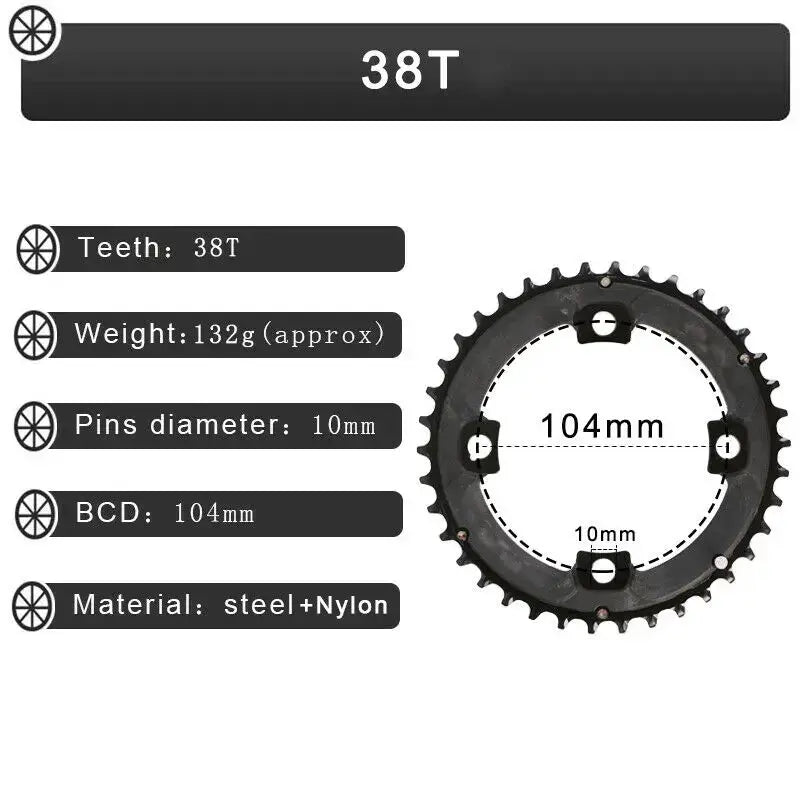 104/64 BCD Bicycle Chainring 24/26/32/38/42t MTB Chain Ring Double/Triple 10Speed Chainwheel for Shimano Crankset by InterCyprus Trading Ltd