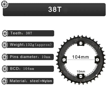 104/64 BCD Bicycle Chainring 24/26/32/38/42t MTB Chain Ring Double/Triple 10Speed Chainwheel for Shimano Crankset by InterCyprus Trading Ltd