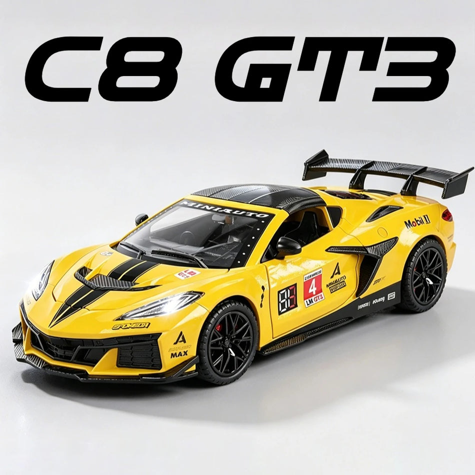 1:32 Merilo C8 GT3 Diecast Avtomobilski Model z Zvokom, Lučmi, Odvlečnimi Vrati