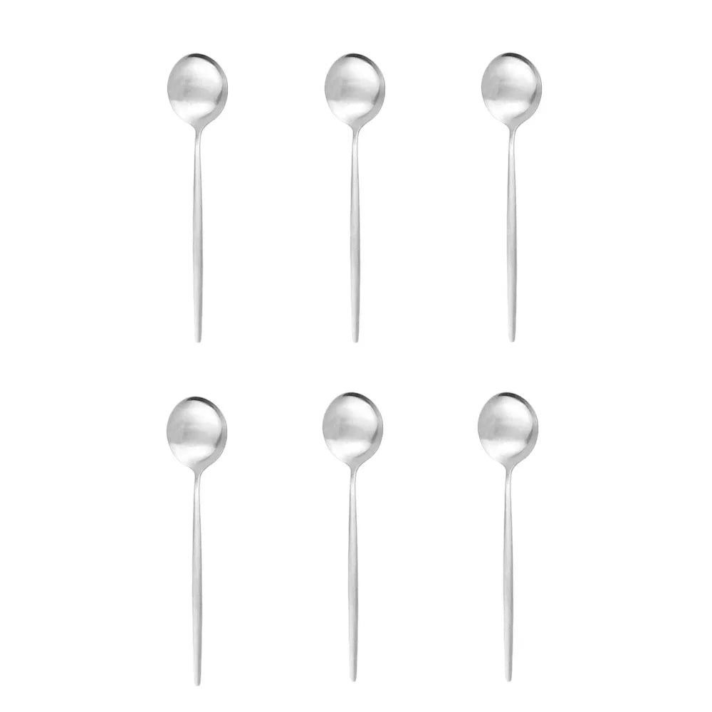 Matte Stainless Steel Teaspoon Set &ndash; Elegant Design for Desserts and Coffee 6Pcs White Silver