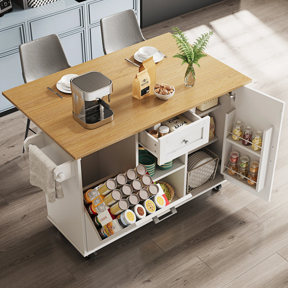 Modern Kitchen Island With Storage Cabinet And Trash Can